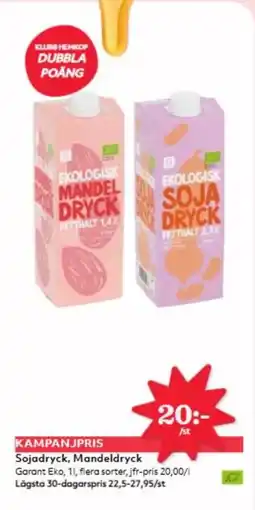 Hemköp GARANT EKO Sojadryck, Mandeldryck erbjuda