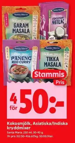 ICA Kvantum SANTA MARIA Kokosmjölk, Asiatiska/Indiska kryddmixer erbjuda