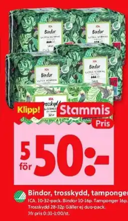 ICA Kvantum ICA Bindor, trosskydd, tamponger erbjuda