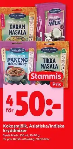 ICA Kvantum SANTA MARIA Kokosmjölk, asiatiska/indiska kryddmixer erbjuda