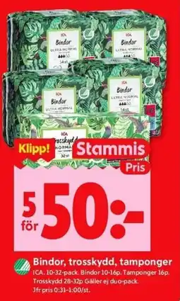 ICA Kvantum ICA Bindor, trosskydd, tamponger erbjuda