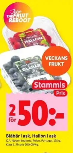 ICA Kvantum ICA Blåbär i ask, hallon i ask erbjuda