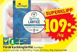 ICA Supermarket Färsk kycklinglårfilé Kronfågel. erbjuda