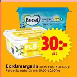 ICA Supermarket Bordsmargarin Becel, Flora. erbjuda