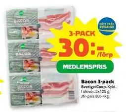 Stora Coop Bacon 3-pack, Medlemspris erbjuda