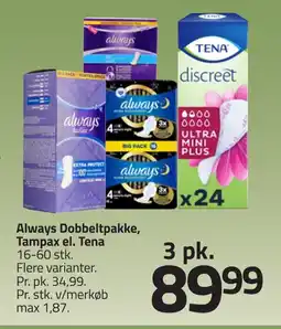Fleggaard ALWAYS Dobbeltpakke, tampax el. tena erbjuda