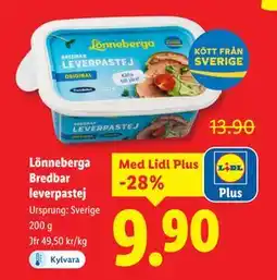 Lidl Lönneberga Bredbar leverpastej, Pris i appen erbjuda
