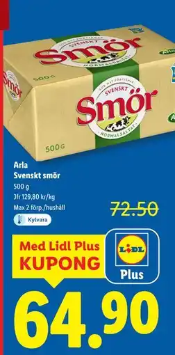 Lidl Arla Svenskt smör, Pris i appen erbjuda