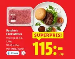 Lidl Butcher‘s Färsk nötfärs, SEK 115 erbjuda