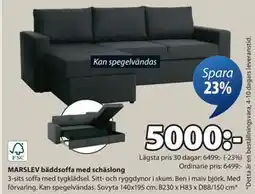 JYSK MARSLEV bäddsoffa med schäslong, SEK 5000 erbjuda
