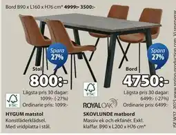 JYSK HYGUM matstol, SEK 800 erbjuda