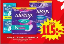 ICA Maxi Always Bindor, trosskydd storpack erbjuda