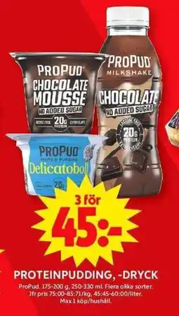 ICA Maxi PROPUD Proteinpudding, -dryck erbjuda