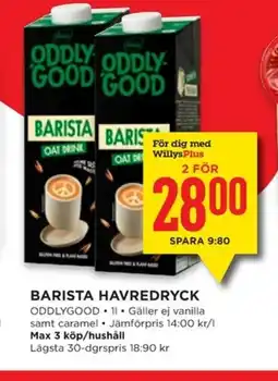 Willys ODDLYGOOD Barista havredryck erbjuda