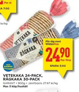 Willys GARANT Vetekaka 24-pack, rågkaka 30-pack erbjuda