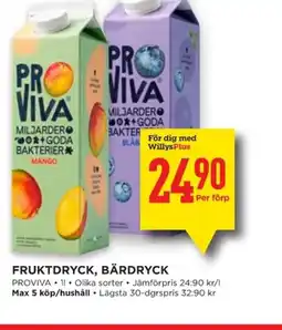 Willys PROVIVA Fruktdryck, bärdryck erbjuda