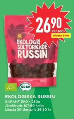 Willys GARANT Ekologiska russin erbjuda
