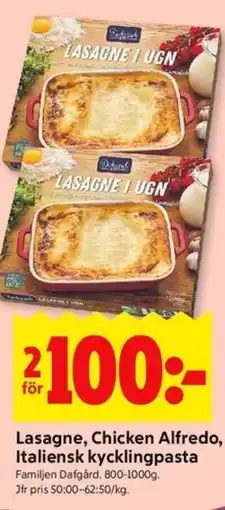 ICA Kvantum Lasagne, Chicken Alfredo, Italiensk kycklingpasta erbjuda