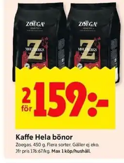 ICA Kvantum ZOEGAS Kaffe Hela bönor erbjuda