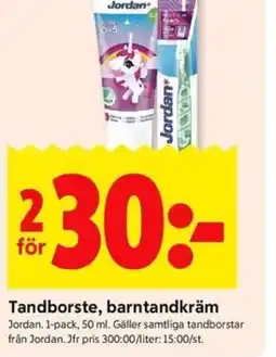 ICA Kvantum Jordan Tandborste, barntandkräm erbjuda