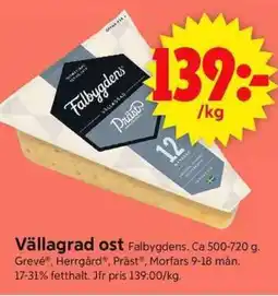 ICA Supermarket FALBYGDENS Vällagrad ost erbjuda
