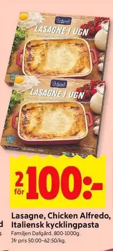 ICA Supermarket Lasagne, Chicken Alfredo, Italiensk kycklingpasta erbjuda