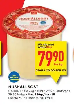 Willys HUSHÅLLSOST, Medlemspris erbjuda