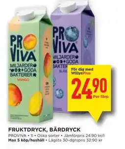 Willys FRUKTDRYCK, BÄRDRYCK, Medlemspris erbjuda