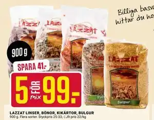 ÖoB LAZZAT LINSER, BÖNOR, KIKÄRTOR, BULGUR, SEK 99 erbjuda