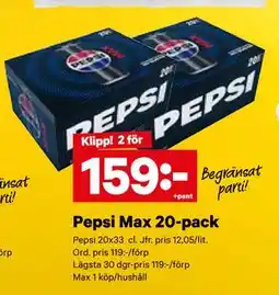 City Gross Pepsi Max 20-pack, SEK 159 erbjuda