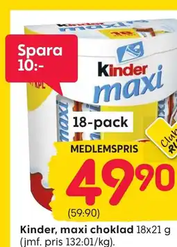 Rusta Kinder, maxi choklad erbjuda