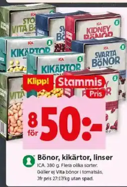 ICA Kvantum Bönor, kikärtor, linser erbjuda