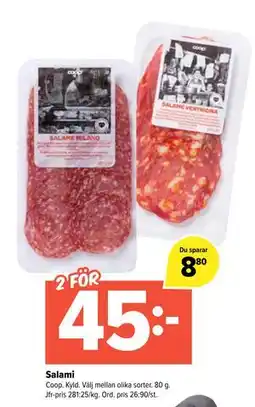 Coop Extra Salami, SEK 45 erbjuda