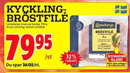 ICA Kvantum Kyckling, bröstfilé erbjuda