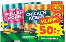 Stora Coop Pulled pork/gyros/kyckling, Medlemspris erbjuda