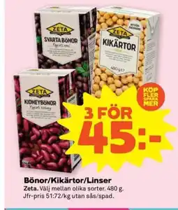 Coop ZETA Bönor/Kikärtor/Linser erbjuda