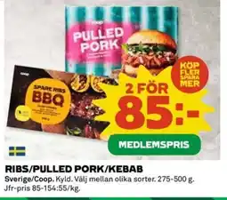Coop Ribs/pulled pork/kebab erbjuda