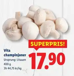 Lidl Vita champinjoner, SEK 17.9 erbjuda