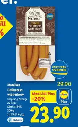 Lidl Matriket Delikatess wienerkorv, Pris i appen erbjuda