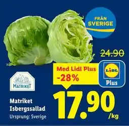 Lidl Matriket Isbergssallad, Pris i appen erbjuda