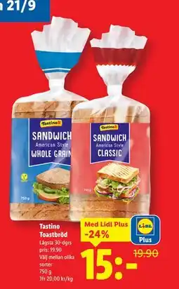 Lidl Tastino Toastbröd, Pris i appen erbjuda