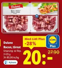 Lidl Dulano Bacon, tärnat, Pris i appen erbjuda