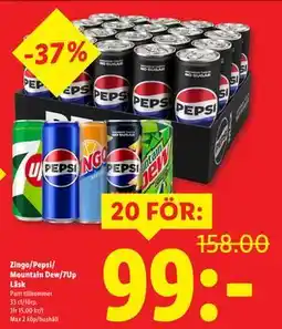 Lidl Zingo/Pepsi/ Mountain Dew/7Up Läsk, SEK 99 erbjuda