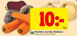 ICA Kvantum Morötter, gul lök, rödbetor erbjuda