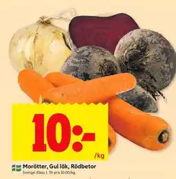 ICA Kvantum Morötter, gul lök, rödbetor erbjuda