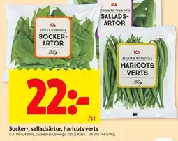 ICA Kvantum Socker-, salladsärtor, haricots verts erbjuda