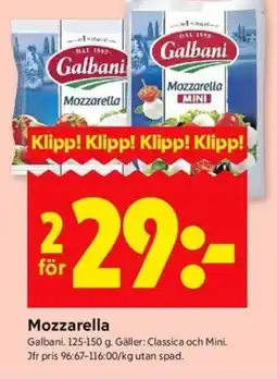 ICA Kvantum GALBANI Mozzarella erbjuda