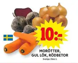 ICA Maxi Morötter, gul lök, rödbetor erbjuda