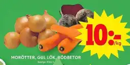 ICA Maxi Morötter, gul lök, rödbetor erbjuda