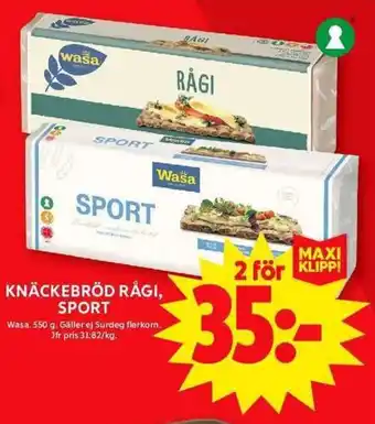 ICA Maxi WASA Knäckebröd rågi, sport erbjuda